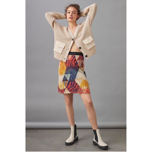 NEW Anthropologie Aldomartins Abstract Jacquard Knit Tailored Mini Skirt Small - Picture 1 of 4